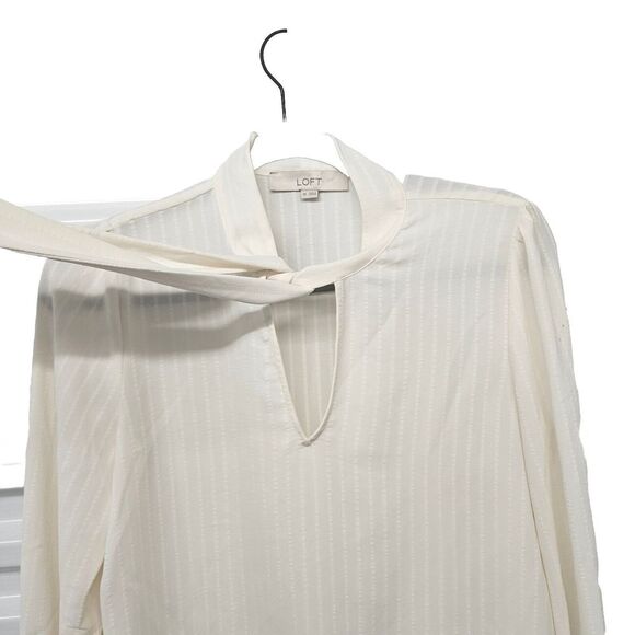 LOFT Ann Taylor Bow Blouse Sheer Top Womens Size XS Long Sleeves Ivory - Picture 3 of 6